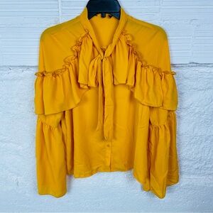 Unbranded mustard Yellow Ruffled Women's long sleeve blouse size small